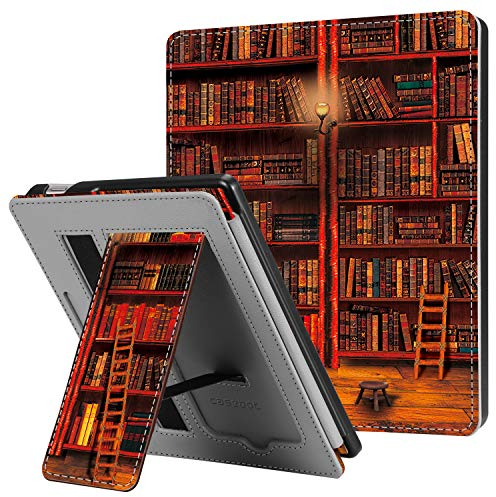 CASEBOT Étui pour Kindle Oasis 10ème/9ème Génération (Modèle 2019/2017), Coque avec Béquille, Housse Folio avec Fente de Carte et Dragonne, Bibliothèque