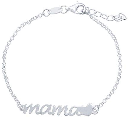 WANDA PLATA Mama mit Herzarmband für Frauen 925 Sterling Silber, Muttertagsgeschenk