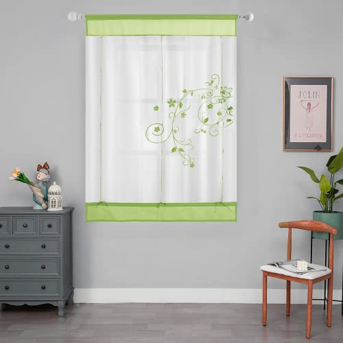 SIMPVALE Grün Raffrollo Vorhang, 120x140cm (BxH) Voile Vorhänge, 1 Stück | Exquisite Florale Bestickte Transparente Gardinen Schaffen Eine Gemütliche Atmosphäre für Schlaf- und Wohnzimmer