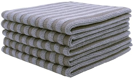 5 Microfibre Cloths Optima Dual Sided Wonder Cleaning Cloths for Stainless Steel Metal Polish Hobs Fridges Sinks Taps and More! Household Essentials for Kitchen And Bathroom. 35 x 35 cm, Grey