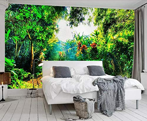 Tapete 3D Wandbild Grüner Dschungel Pflanzt Straße Fototapete 3D Effekt Vliestapete Wohnzimmer Wanddeko
