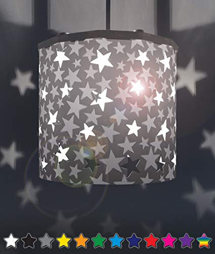 Ereki Ceiling Pendant Light Shade - Projector Stars Effect Light Cover - Magnetic Ceiling Night Light Lampshade Kit for Interchangeable Designs (Grey, E27 Bulb Included)