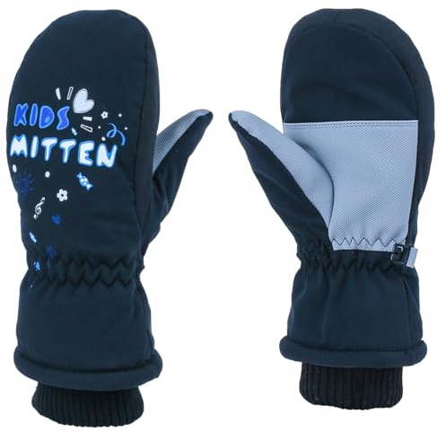 Azarxis Kinder Skihandschuhe Fausthandschuhe Reißfeste und Winddichte Handschuhe Fäustlinge Winterhandschuhe für Jungen und Mädchen (Schwarz, S (7-9 Jahre alt))
