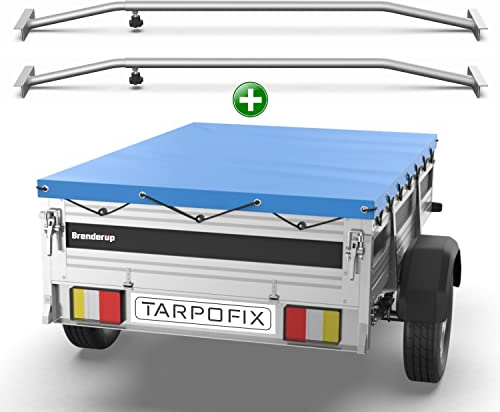 Tarpofix® Anhängerplane 264x135 cm + 2X Planenbügel | Anhänger Plane Flachplane aus PVC PLANENMATERIAL | Brenderup Plane für PKW Hänger | Anhänger Zubehör Abdeckplane + Flachplanenbügel | Blau