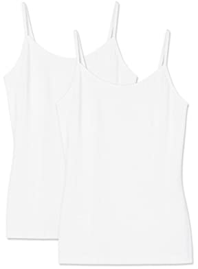Snocks Lot de 2 Débardeurs Femme 95% Coton Biologique Fines Bretelles (2X Blanc, S)