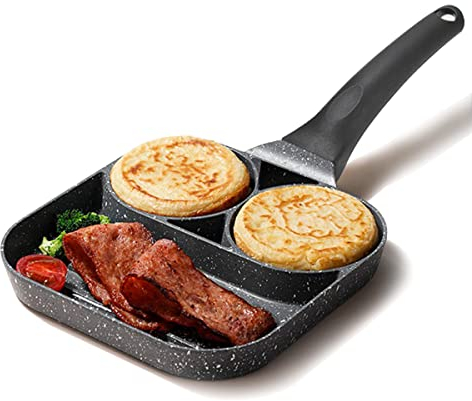 3-in-1 Bratpfanne, Steak Pfanne Antihaft-Beschichtung Geteilte Bratpfanne, Wurst-Küche-Pfanne Küche Kochgeschirr für Eier-Burger-Specks-Omelett-Kochen 40cm (Keine Temperaturregelung)