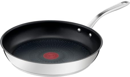 Tefal Pierre Gagnaire Poêle acier inoxydable revêtu 28 cm, Base de diffusion de chaleur, Poignée rivetée, Design élégant, Tous feux dont induction, Fabriqué en France H8210623