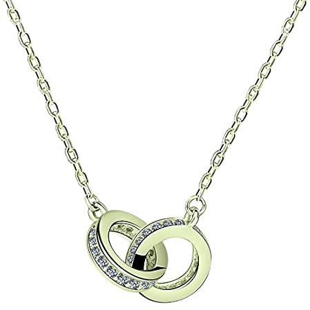 Yaneno Double Circle Necklace for Women 925 Sterling Silver CZ Zirconia Crystal Interlocking Infinity Pendant Necklace (Rose Gold)