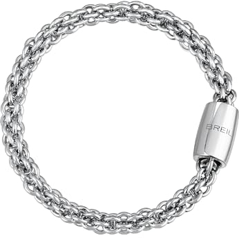 Breil, Collezione Magnetica, Bracciale Small Breeze, con Catena Intrecciata in Acciaio Lucido Specchiato, Pratica Chiusura con Magnete, Misura 19 Cm, Colore Silver