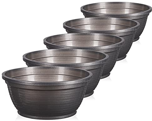 Tymar Grabschale, 5 Pack, Blumenschale,Pflanzschale, runde Schale, Kunststoff, Pflanztopf für Garten, Balkon, Terrasse (Graphit, ø 26 cm)