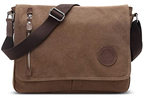 VARLIVOO Umhängetasche für Herren Schultertaschen 14 Zoll Laptoptaschen Messenger Bags Kuriertasche Taschen Camping Arbeiten Schule Segeltuch Braun