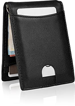 MONOMI Kartenetui mit Geldklammer aus Kunstleder für Herren mit RFID-Schutz und Geschenkbox 7 Fächer (Schwarz)