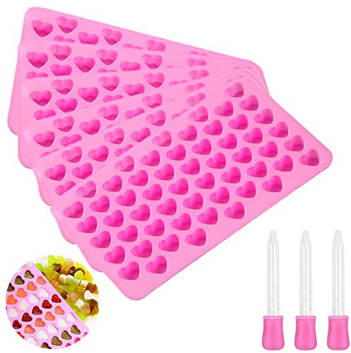 Hoshisea 6 Pezzi Stampi a Forma Cuore in Silicone, Stampi per Cioccolato, 55 Stampi Forno in Silicone a Forma di Cuore, con 3 Pipette, Adatti per la Cottura di Gelatine, Cioccolato, Torte