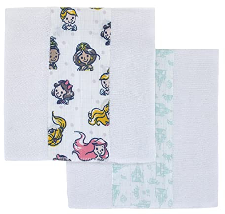 Disney Princess Spucktücher aus 100 % Baumwolle, Weiß, Rosa, Gelb und Aqua, 2 Stück