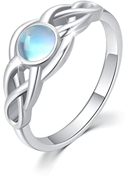 Mondstein Ring Damen 925 Sterling Silber Keltischer Knoten Ringe nicht verstellbare mit Regenbogen Mondstein irischer keltischer Schmuck Geschenke für Frauen Mädchen