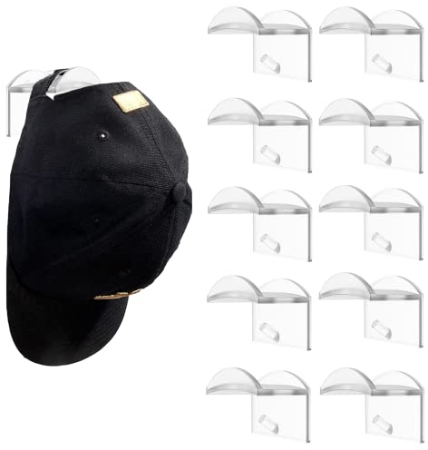 A&H Zier Hat Rack for Baseball Caps Hat Hooks for Wall Hat Necklace Holder Hat Hangers for Hat Display Hat Organizer for Scarf Belt Hair Bands (Transparent, 10 PCS)