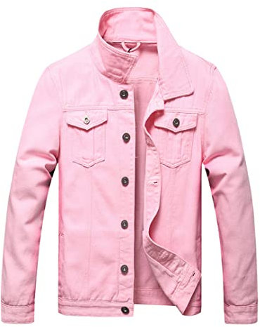 Uomini Rosa Denim Giacca Casual Button Down Jean Cappotto Plus Size Classic Tasche Cotone Capispalla, rosa, M