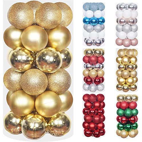 EYQ Christmas Baubles 30pcs 60mm Shatterproof Christmas Tree Decorations Hanging Decoration for Xmas Tree,Christmas Ball Ornaments Christmas Decorations Indoor for Home Party Gift,Gold