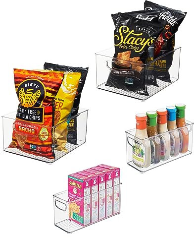 iDesign Lot de 4 bacs de rangement en plastique recyclé à 50% pour l'organisation du garde-manger et des placards, Fabriqués aux États-Unis – Lot de 4 bacs en 2 tailles, Transparent