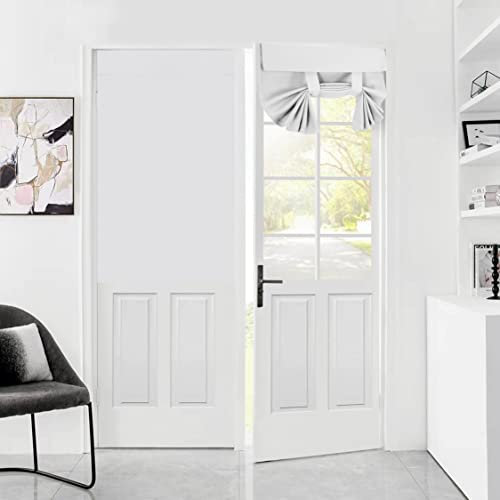 L.VICTEX 100% Blackout French Door Curtain Privacy French Door Blinds Light Blocking Curtain for Sliding Glass Door Thermal Insulated Tie Up Shade, 26x40 Inches, 1 Panel, Greyish White
