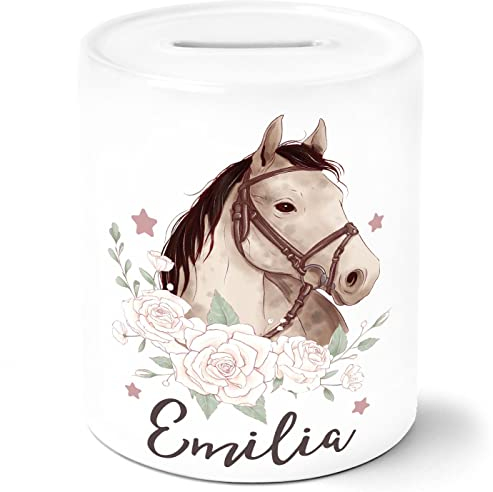 SpecialMe® Kinder Spardose mit Namen personalisiert Pferd Pferdemädchen Geschenk Mädchen Namensgeschenke Sparschwein Keramik weiß Spardose
