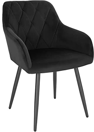WOLTU 1er Set Esszimmerstühle mit Armlehne Rückenlehne, für Esszimmer Wohnzimmer Küche, Bequeme Küchenstühle gepolstert mit Samtbezug, Metallbeinen, Schwarz