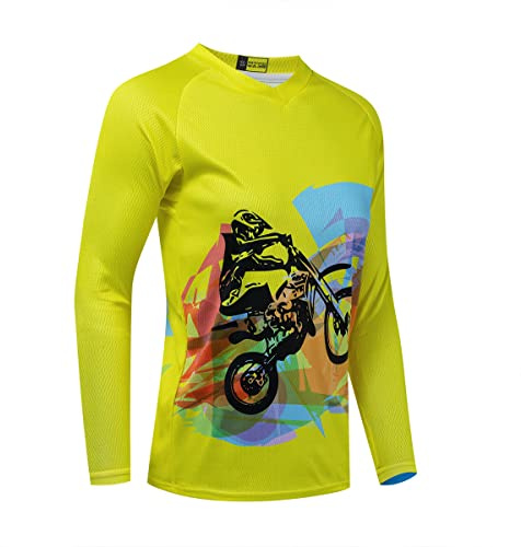 Langarm-MTB-Trikot für Damen, Dirt-Bike-Shirt für Mountainbike, Motocross, Biken, BMX, Motorrad, Angeln, Off-Racing, 2gelb, Groß