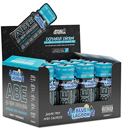 Applied Nutrition ABE Pre Workout Shot - All Black Everything Pre Workout Energy Shots, Physical Performance with Citrulline, Beta Alanine, Caffeine (Box 12 Units x 60ml) (Blue Lagoon)