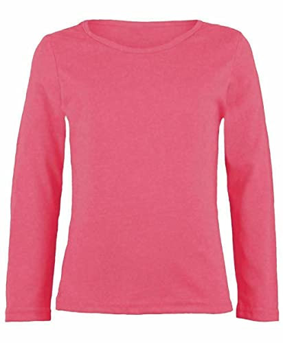 LUXFAB Kids Girls Boys New Plain Long Sleeve Basic Stretch Round Neck T-Shirt School Tee Top Size 2-13 Years Coral