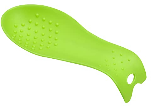sourcing map Soporte de cuchara de silicona, 23,5 x 9,8 cm, resistente al calor, soporte para utensilios de cocina, soporte para cucharón para encimera de estufa, verde, 1 unidad