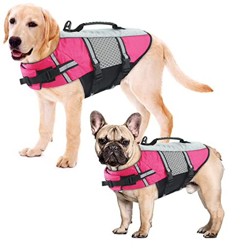 ALAGIRLS Hund Schwimmweste, Hohe Auftrieb Haustier Sicherheit Badeanzug Welpe Floatation Schwimmweste, Hund Preserver Lifesaver mit Rettungsgriff für Schwimmen Boating Strand ALADLJ002-XIN-Pink S
