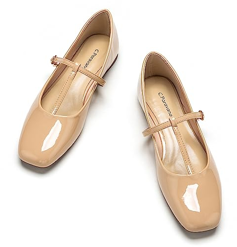 C.Paravano Mary Jane Damen-Lederschuhe, flache Schuhe mit quadratischer Zehenpartie, 42 EU