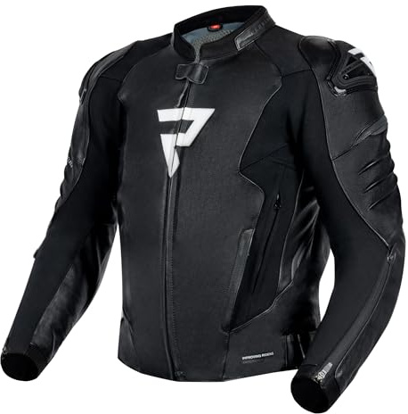 REBELHORN Veloce Giacca da Moto Uomo | Pelle | Protezioni Gomiti e Spalle Livello 2 | Cursori sulle spalle | 6 Canali di Ventilazione con Cerniera | Taglie fino alla 62