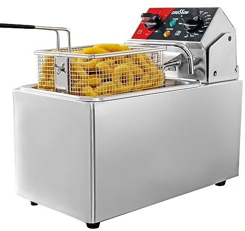 CROSSON 10Lbs Electric Countertop Deep Fryer with Easy Clean Rotary fryer head,30 Minitues Timer,Removable 304 SS Oil Tank with Handle,4.5L Deep Fryer With Basket for Home Use
