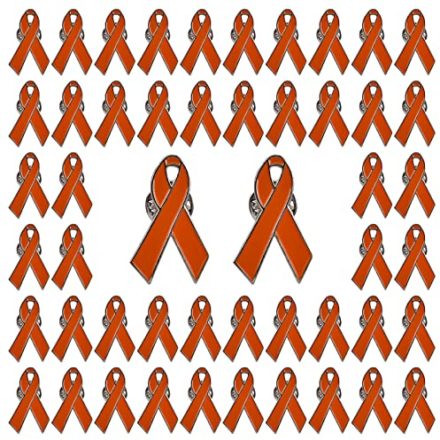 WANDIC Brosche Band Orange, 50 Stück, 1,18 x 0,7 Zoll, Silber Rücken, Broschen Bewusstsein gegen Leukämie, Nierenkrebs, Sklerose, Pistole, Gewalt, Sensibilisierung