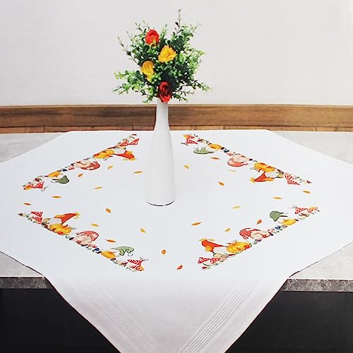 KAMACA Stickpackung Spannstich Stielstich Nadelmalerei vorgezeichnet Baumwolle komplettes Stickset mit Stickvorlage Stickerei-Kit zum Selbersticken Erwachsene (Zwerge im Herbst MD 80x80 cm)