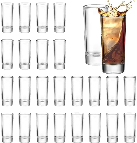 Shot Glasses Set of 24, 2oz/60ml Clear Spirit Glasses with Heavy Base, Tall Glass Bulk Round Shot Glasses Highball Glasses for Vodka Whiskey Tequila Espresso Liquor