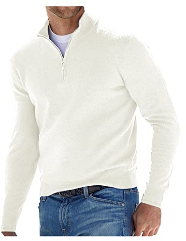 T Shirts Herren Kompressionsshirt Herren Tshirt Herren Pack Zipper Rollkragen Langarm Basic Polo Shirt Mit ReißVerschluss Einfarbig Regular Fit Polohemd Golf Tennis Hemd T-Shirts FüR Jungen (Weiß, Xl)