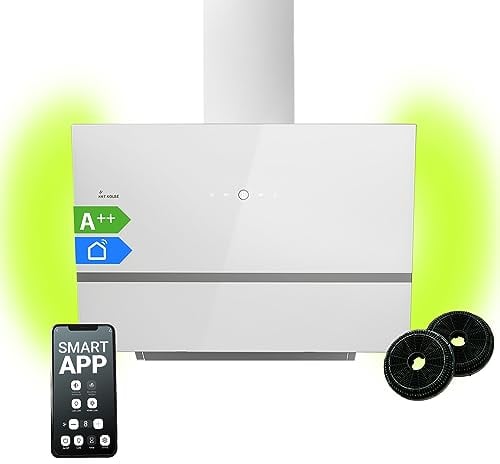 Campana extractora de 80 cm | Campana de pared sin cabeza | Acero inoxidable | Cristal blanco | WiFi | Seguimiento automático | Iluminación LED RGBW | Control SensorTouch | EASY809WHCM