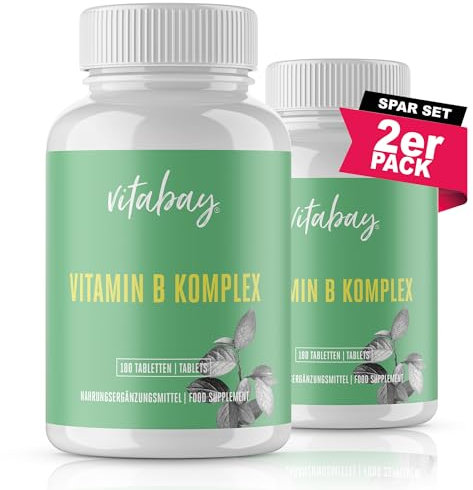 Vitabay Vitamin B Komplex hochdosiert - 360 Tabletten (2er Set) - enthält alle 8 B-Vitamine (B1, B2, B3, B5, B6, B7, B9, B12) - Vit B Komplex ohne Zusätze - vegan und laborgeprüft in Deutschland
