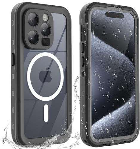 BDIG Hülle für iPhone 15 pro Wasserdicht, 360 Grad Rundum Schutz mit Eingebautem Displayschutz Outdoor TPU Bumper IP68 Stoßfest Handyhülle Schutzhülle Kompatibel mit iPhone 15 pro 6.1,Schwarz