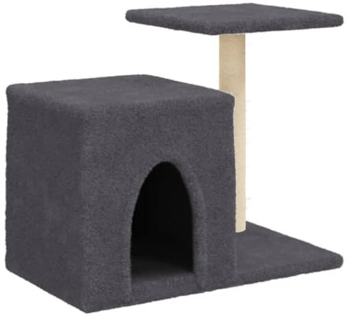 vidaXL Kratzbaum, Katzenbaum mit Sisal Kratzsäulen, Katzenkratzbaum mit weicher Plüsch, Katzenspielturm Katzenturm Katzenmöbel, Dunkelgrau