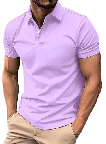 Caxndycing Polo da uomo, a maniche corte, per lo sport, il tennis, il golf, la maglietta traspirante, con bottoni, per lo sport, l'estate, maglietta, Lilla, S