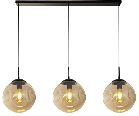 Licht-Erlebnisse Hängeleuchte 3-flammig Glas B: 121 cm H: max. 1,2 m verstellbar E27 Schwarz Champagner Retro Hängelampe Esstisch Esszimmer