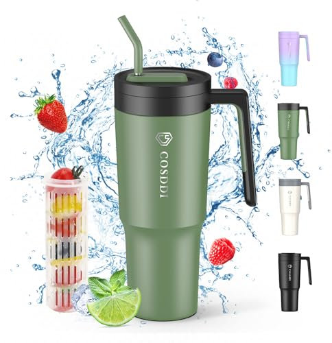 CS COSDDI Thermobecher mit Strohhalm, 40oz Kaffeebecher to go mit Stroh und Griff 1180ml Autobecher Becher Tumbler Thermobecher Doppelwandiger Edelstahl Auslaufsicher Isolierbecher (40oZ Green)
