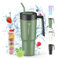 CS COSDDI Thermobecher mit Strohhalm, 40oz Kaffeebecher to go mit Stroh und Griff 1180ml Autobecher Becher Tumbler Thermobecher Doppelwandiger Edelstahl Auslaufsicher Isolierbecher (40oZ Green)