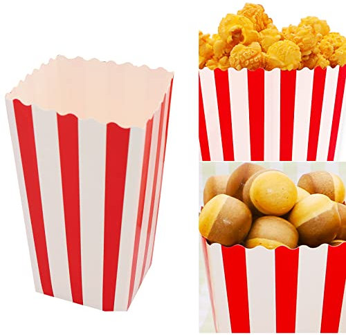 CZAYEFNH 50Pcs Cajas Palomitas, Paquetes de Palomitas, Caja de Raya para Dulces, Cine Pequeñas Cajas de Palomitas de Maíz, Blancas y Rojas Cajas de Palomitas de Maíz para Fiesta, Cumpleaños, Boda