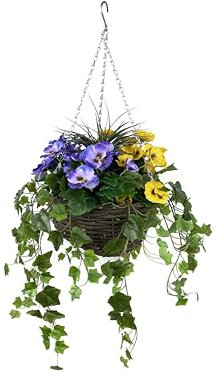 GreenBrokers Pansy with Ivy Vine in Hanging Basket (Anti-UV)(30cm diameter basket) Yellow & Purple