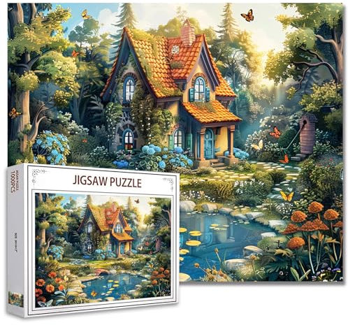 Tucocoo 1000 Teile Puzzles für Erwachsene Garten Haus Malerei Puzzle Pflanzen und Bäume 1000 Teile Puzzles für herausfordernde Familienaktivität Spiel Schmetterlinge Kunst DIY Puzzle Wanddekoration