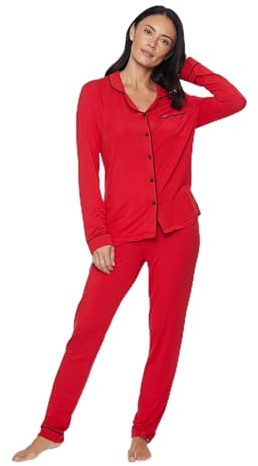 PRETTY YOU London Bamboo Breathable Pyjama Set (UK, Numeric, 16, Regular, Regular, Red)